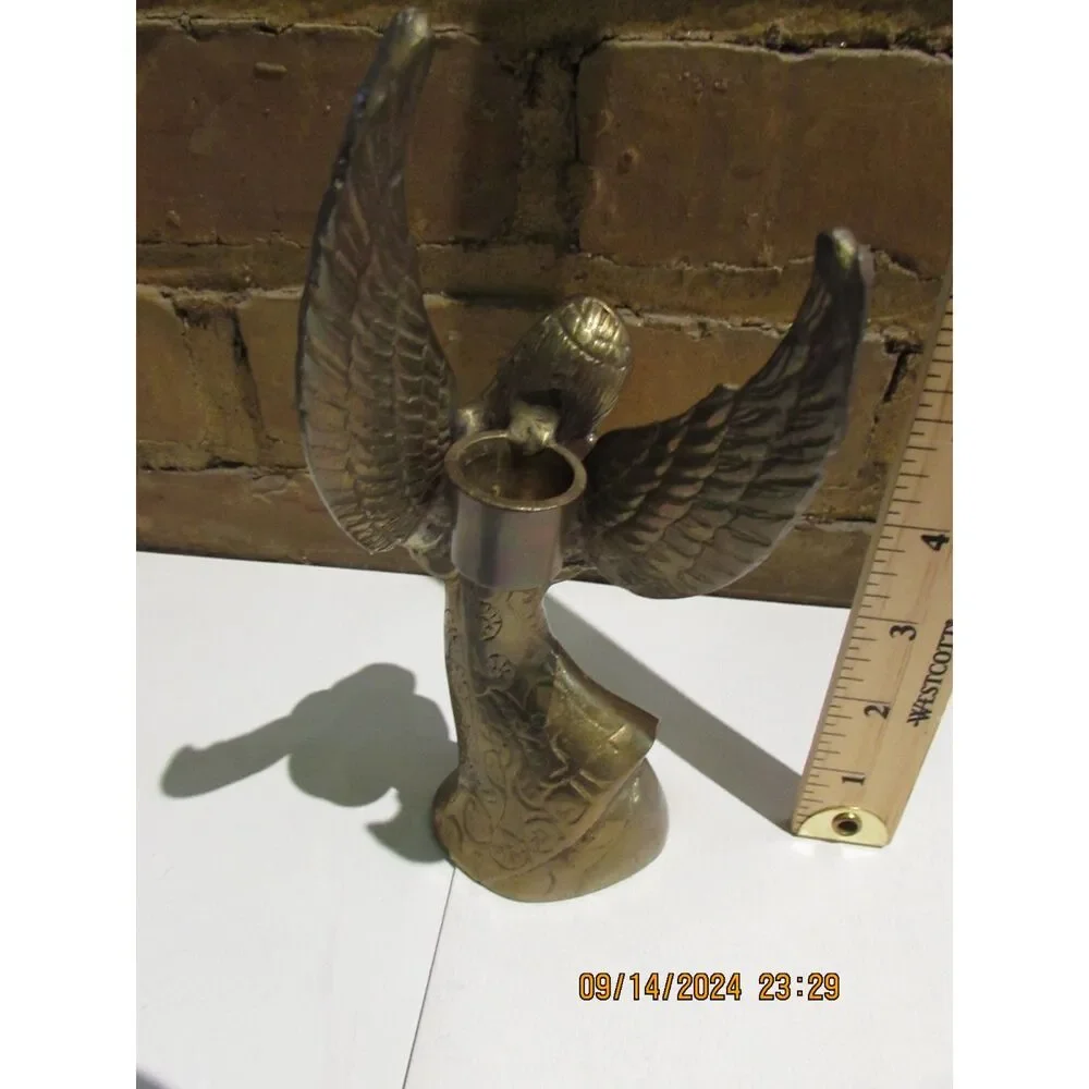 SOLID BRASS ANGEL CANDLE HOLDER VINTAGE RELIGION CHRISTIAN CHRISTMAS WINGS